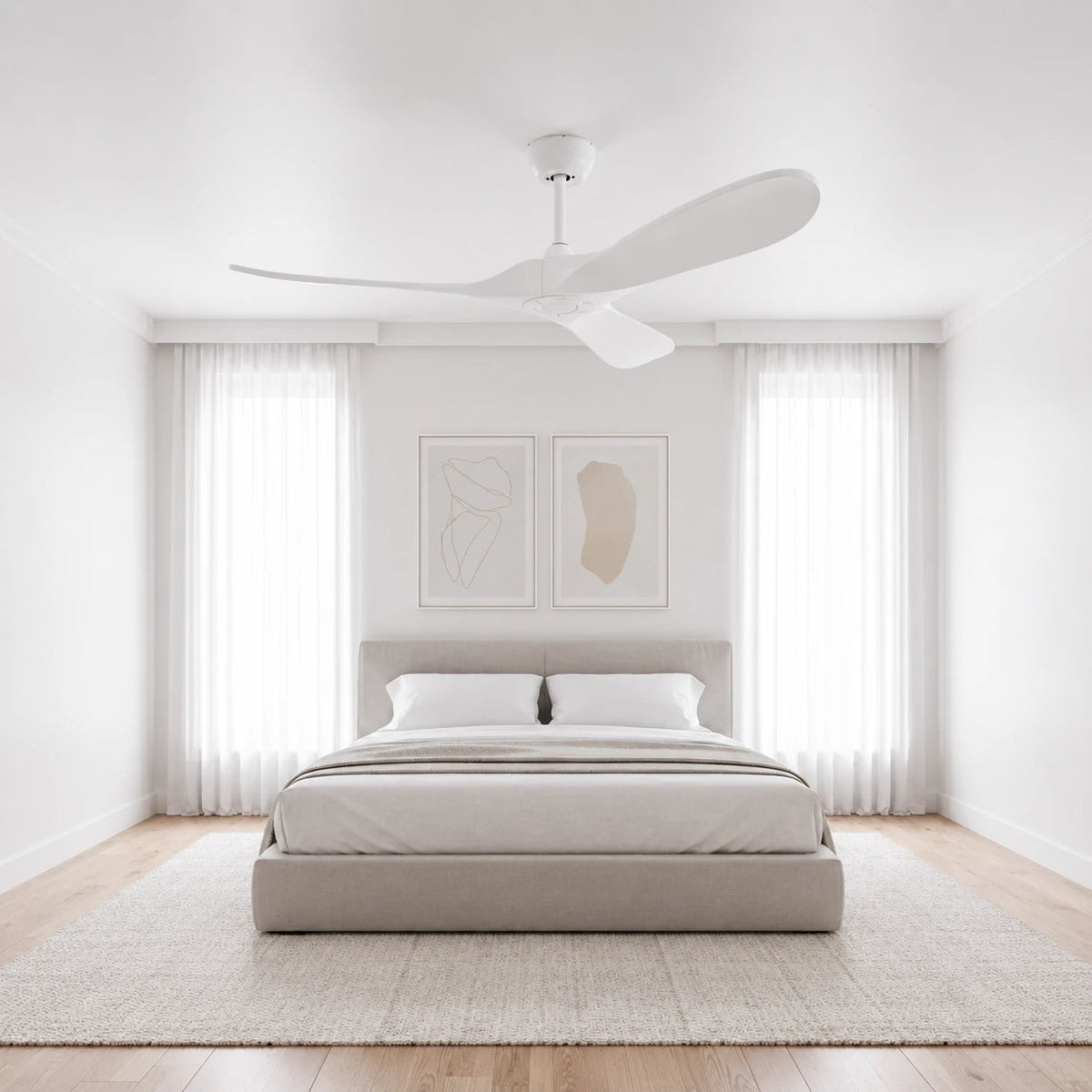Ventilateur plafond réversible silencieux vintage - Blanc et ABS blanc Oléa