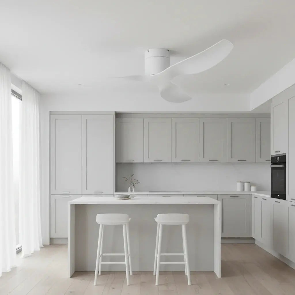 Ventilateur de plafond moteur DC ultra-plat blanc sans éclairage Oléa