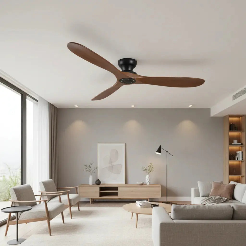 Ventilateur de plafond design moderne silencieux en bois massif foncé et noir