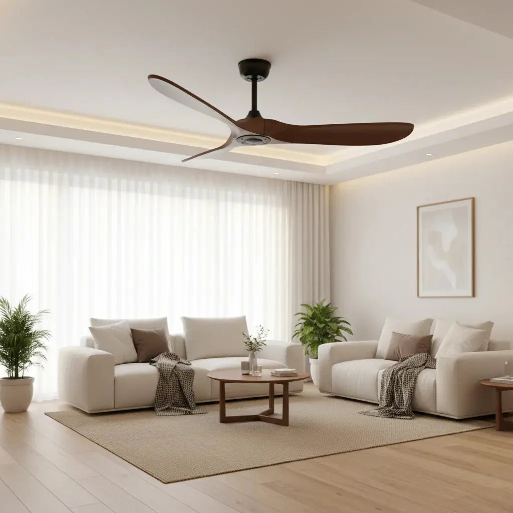 Ventilateur de plafond sans lumière noir et bois foncé Oléa