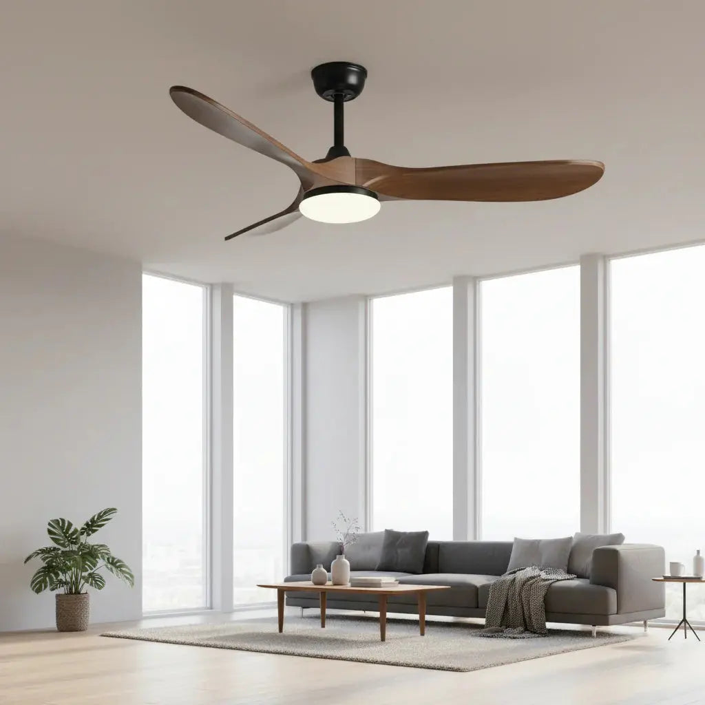 Ventilateur de plafond LED noir et bois foncé Oléa
