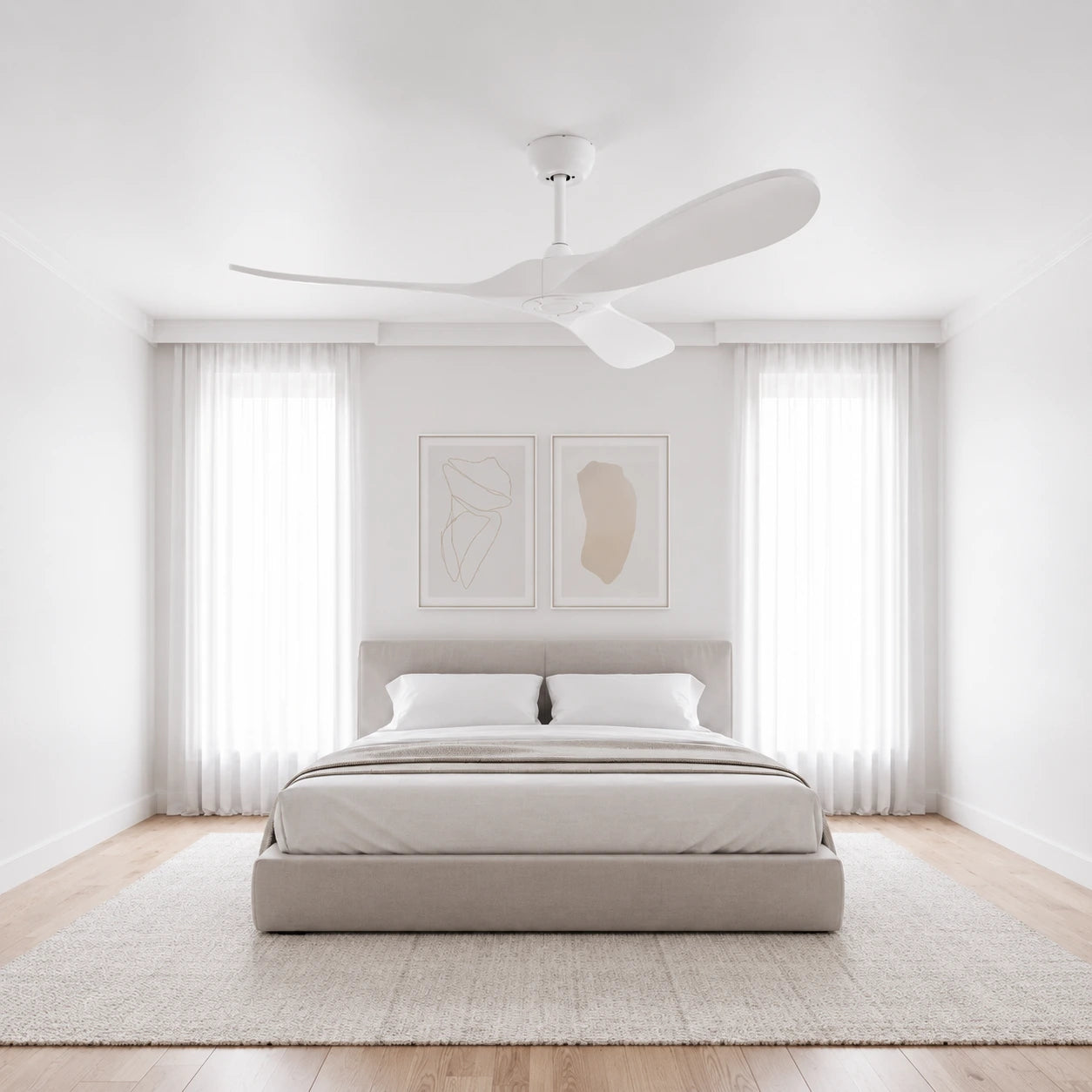 Ventilateur plafond réversible silencieux vintage - Blanc et ABS blanc Oléa