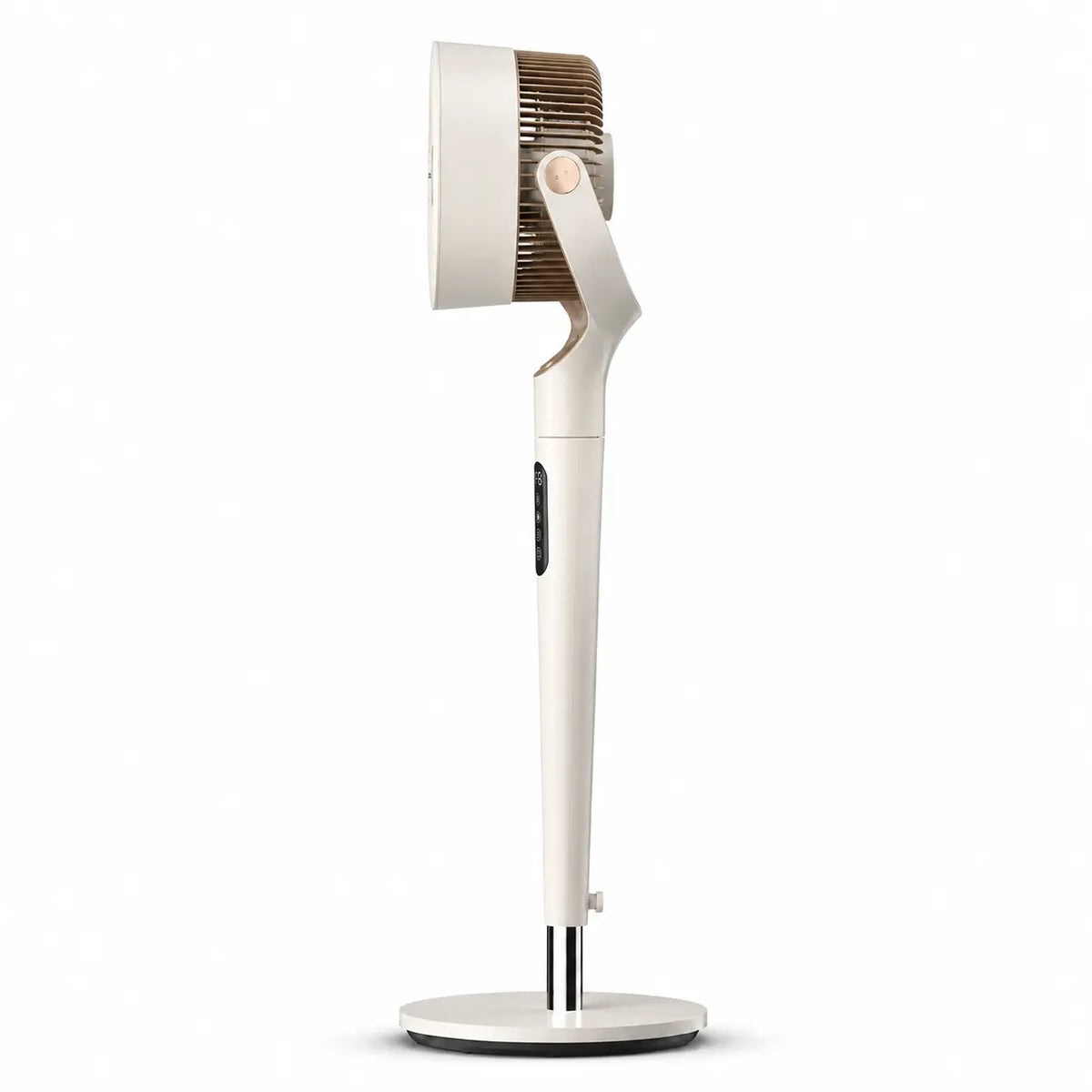 Ventilateur sur pied Oléa Aéris crème avec grille et pale en plastique, idéal pour rafraîchir une pièce.