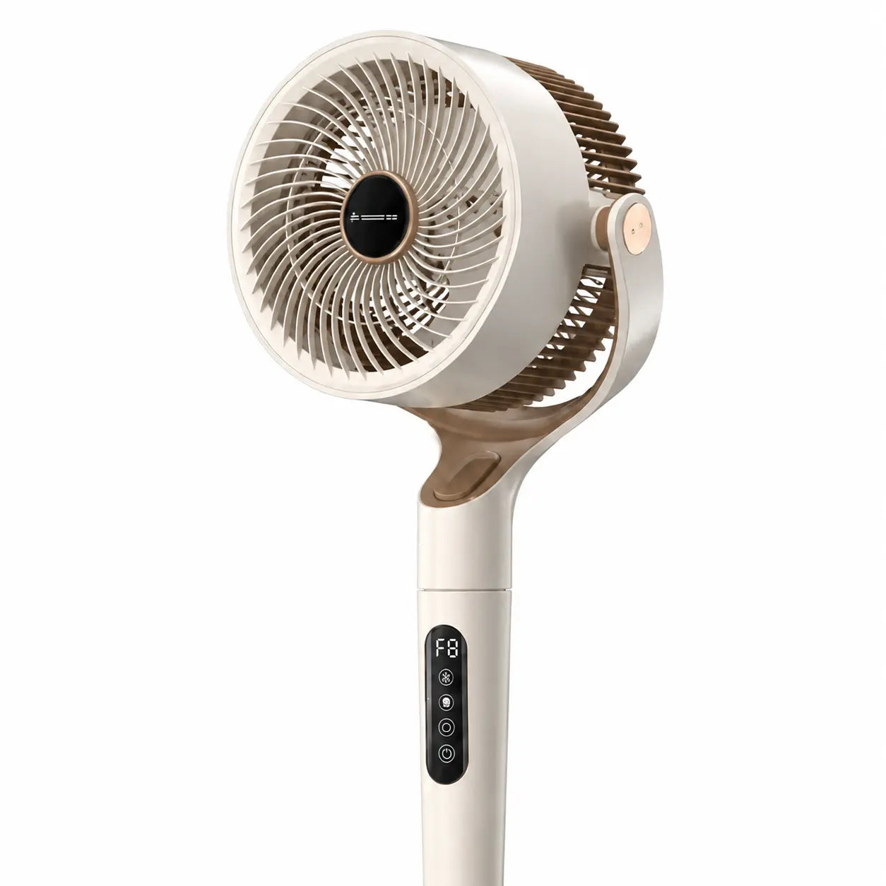 Ventilateur sur pied Oléa Aéris crème, avec pales et support réglable, idéal pour rafraîchir une pièce.