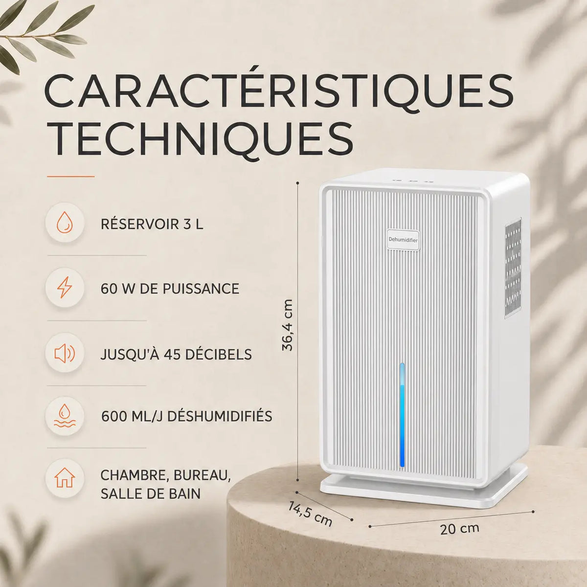 Déshumidificateur d’air silencieux Oléa Néris Max – Blanc Oléa
