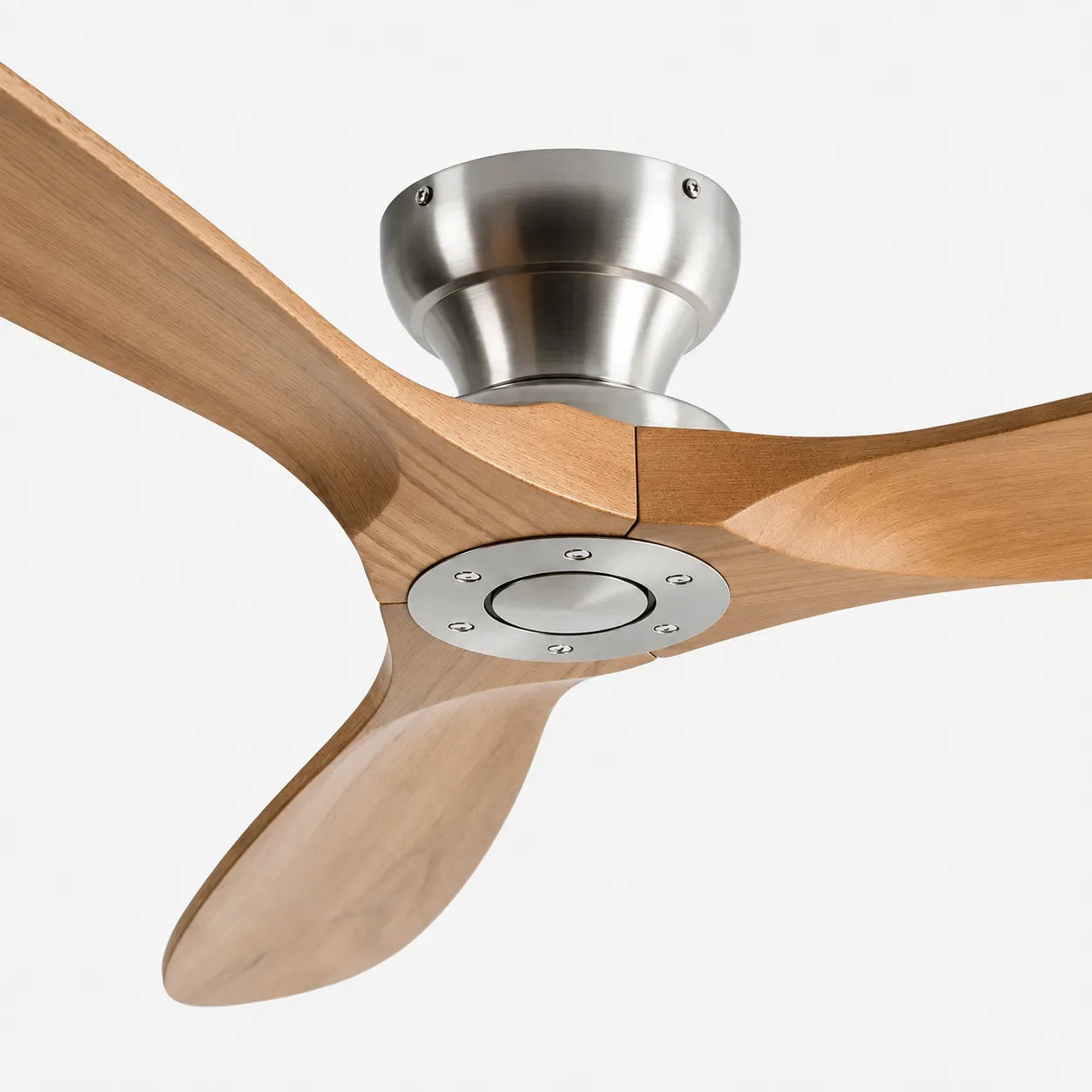 Ventilateur de plafond silencieux en bois massif naturel et argenté Oléa