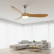 Ventilateur plafond design scandinave silencieux argenté et bois naturel avec éclairage LED