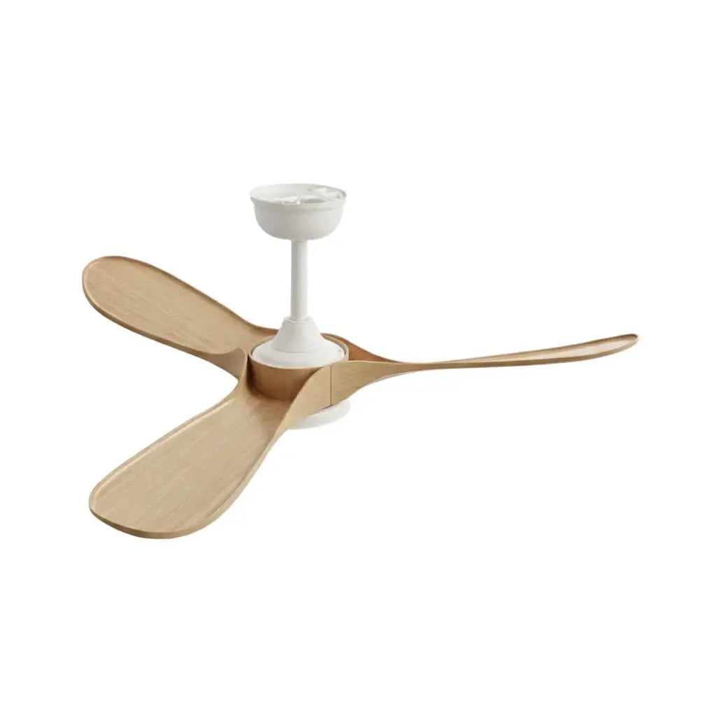 Ventilateur plafond design scandinave blanc et bois naturel avec éclairage LED Oléa