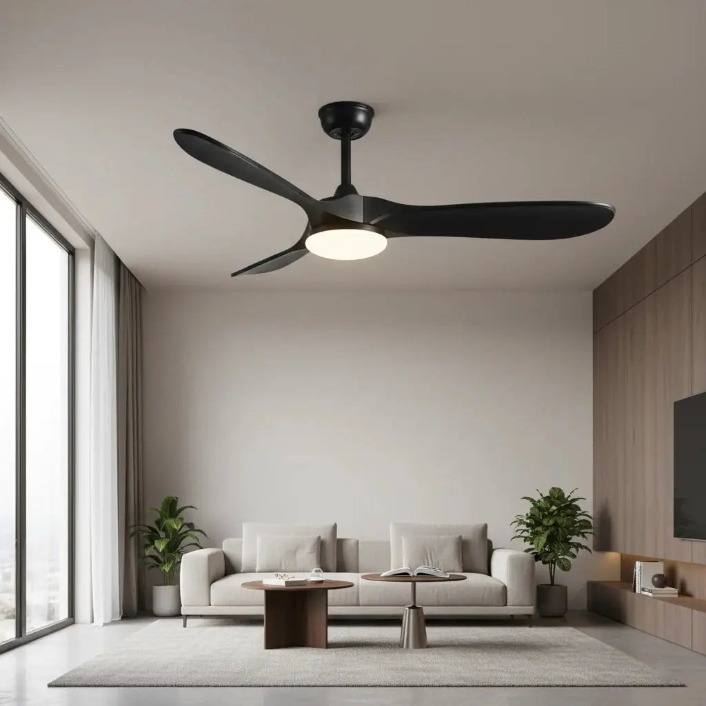 Ventilateur de plafond noir intégral avec éclairage LED Oléa