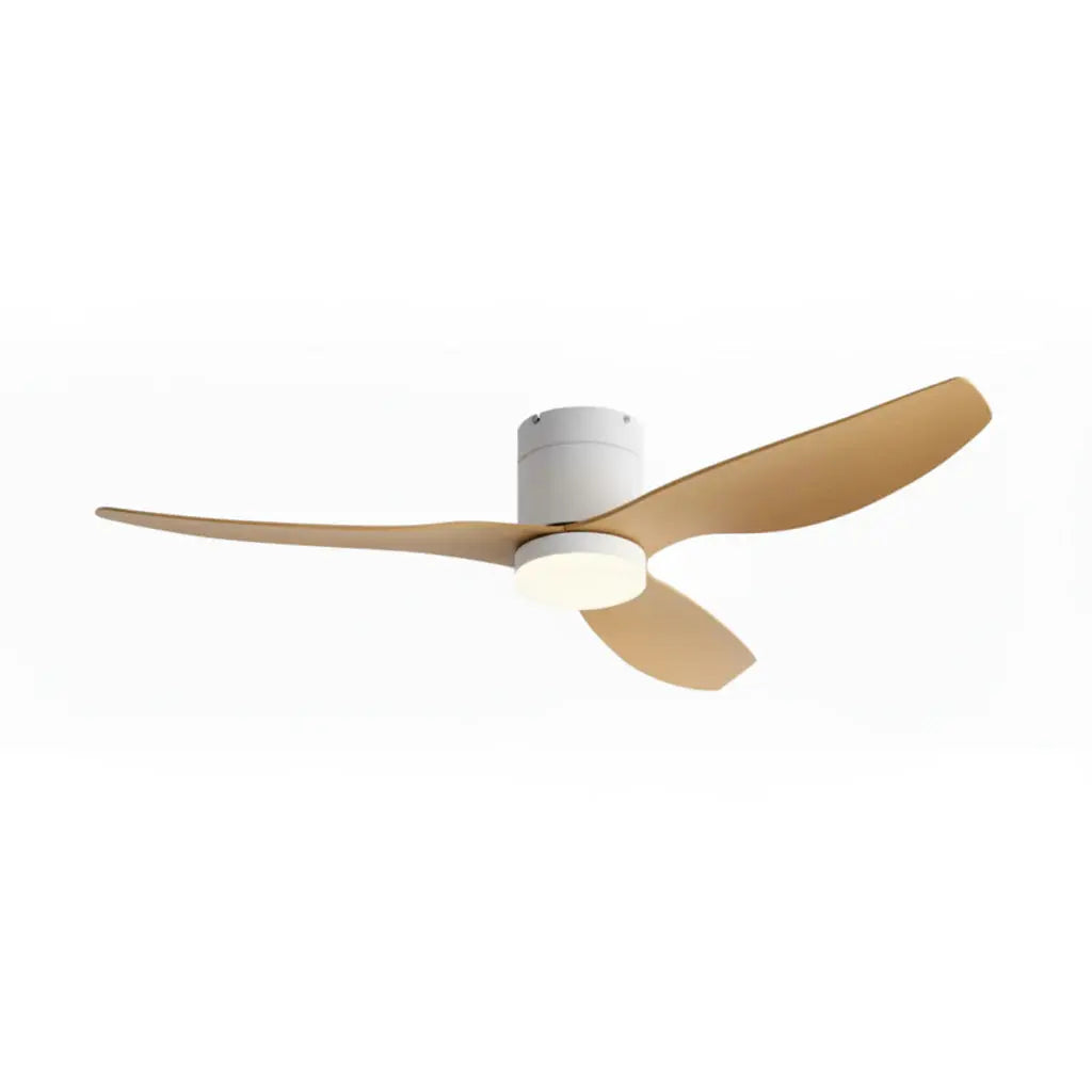 Ventilateur de plafond LED ultra-plat blanc et bois clair Oléa