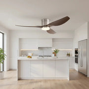 Ventilateur de plafond ultra-plat argenté et bois foncé silencieux avec éclairage LED