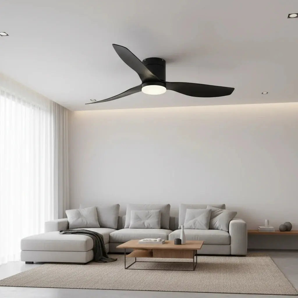 Ventilateur de plafond noir ultra-plat silencieux avec éclairage LED