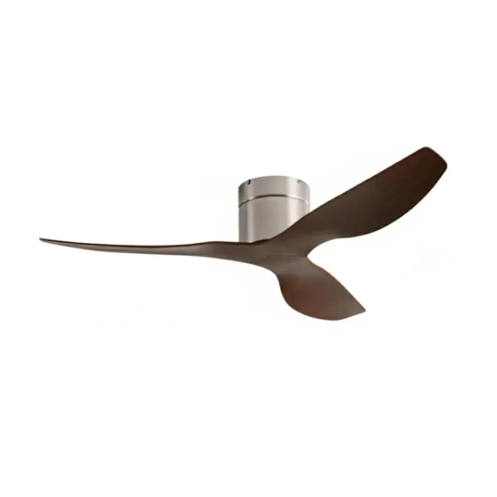 Ventilateur de plafond réversible ultra-plat argenté et bois foncé sans éclairage Oléa