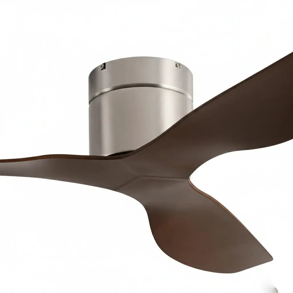 Ventilateur de plafond réversible ultra-plat argenté et bois foncé sans éclairage Oléa