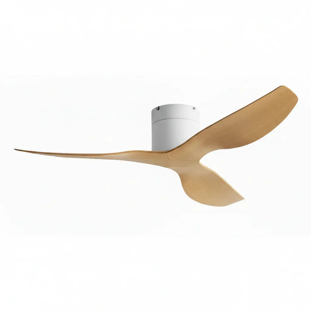 Ventilateur de plafond bois clair ultra-plat blanc sans éclairage Oléa