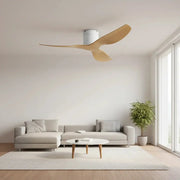 Ventilateur de plafond bois clair silencieux ultra-plat blanc sans éclairage