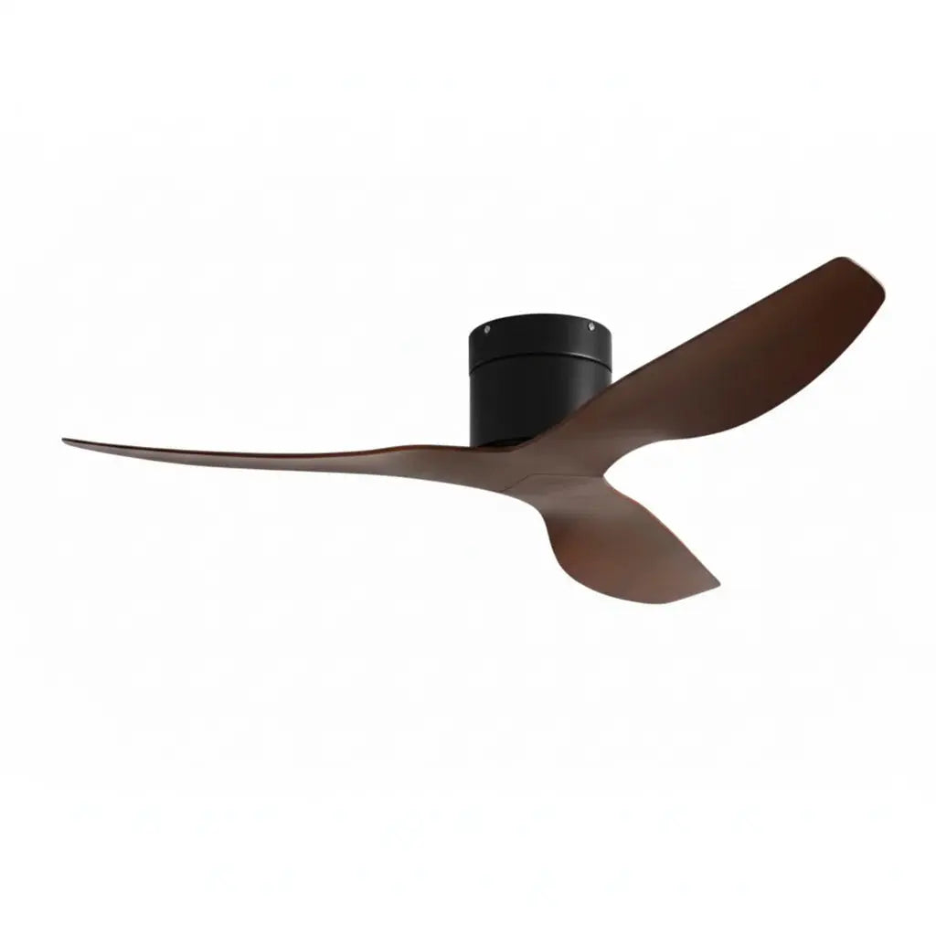 Ventilateur de plafond ultra-plat noir et bois foncé sans éclairage Oléa