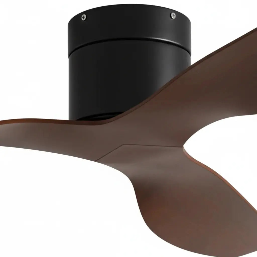 Ventilateur de plafond ultra-plat noir et bois foncé sans éclairage Oléa