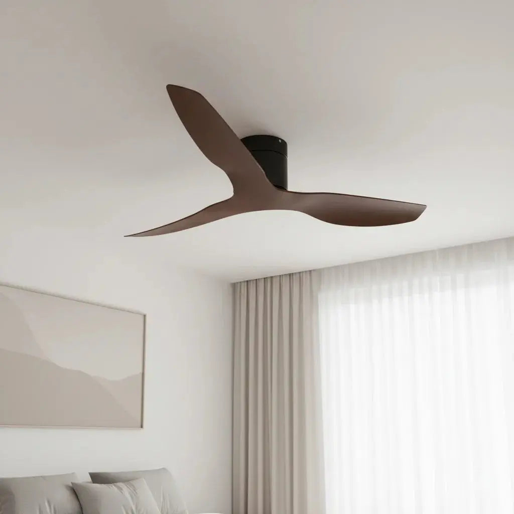 Ventilateur de plafond ultra-plat noir et bois foncé sans éclairage Oléa
