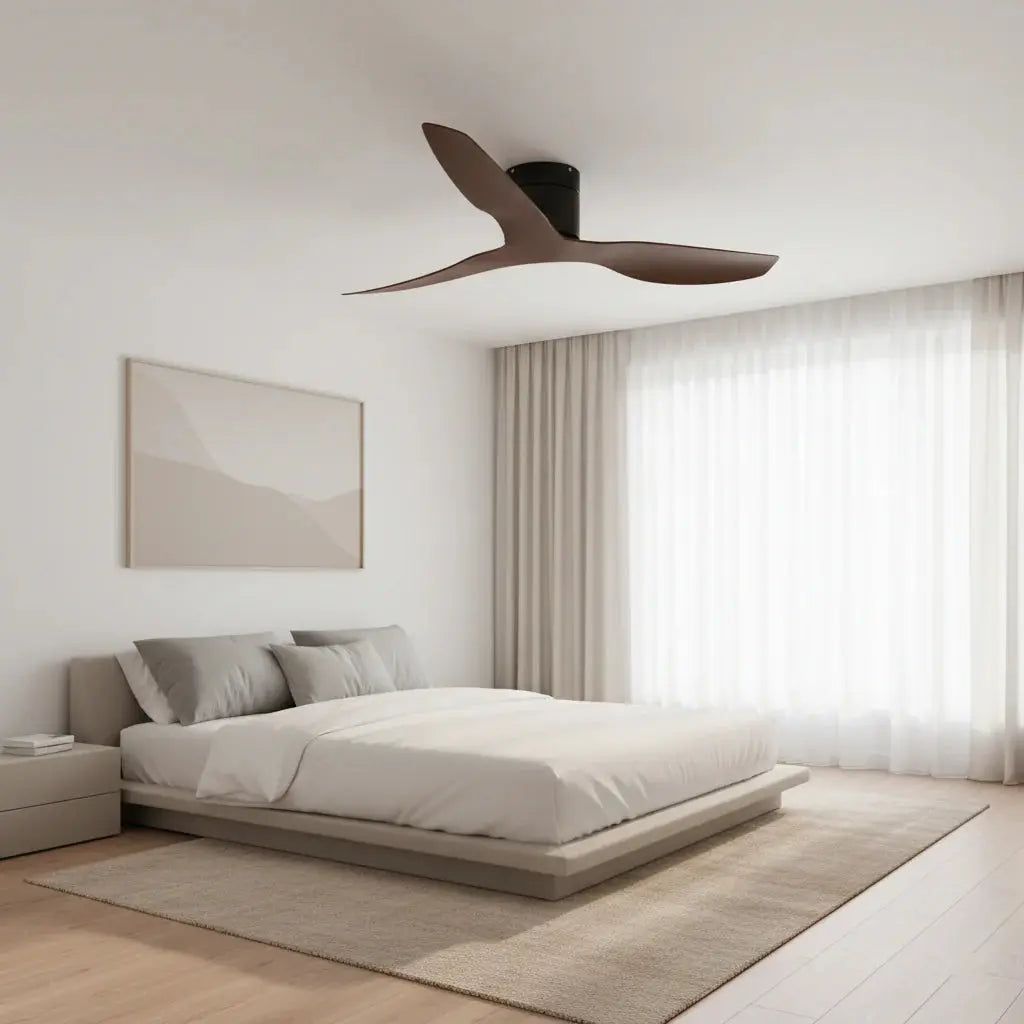 Ventilateur de plafond ultra-plat noir et bois foncé sans éclairage Oléa