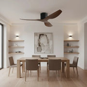 Ventilateur de plafond ultra-plat noir et bois foncé silencieux sans éclairage