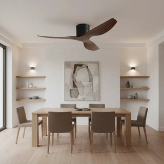 Ventilateur de plafond ultra-plat noir et bois foncé silencieux sans éclairage