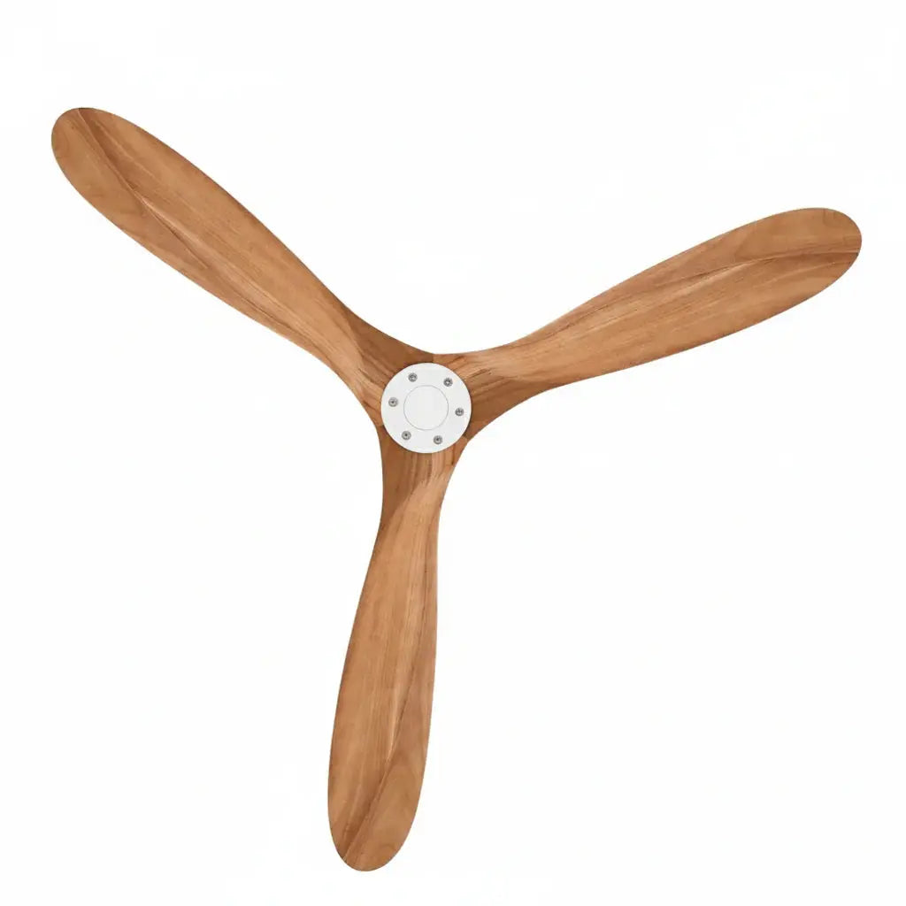 Ventilateur de plafond moteur DC en bois massif naturel et blanc Oléa