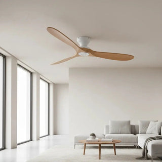 Ventilateur de plafond silencieux moteur DC en bois massif naturel et blanc