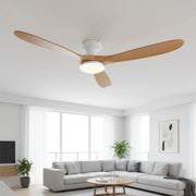 Ventilateur plafond silencieux bois naturel et blanc avec éclairage LED