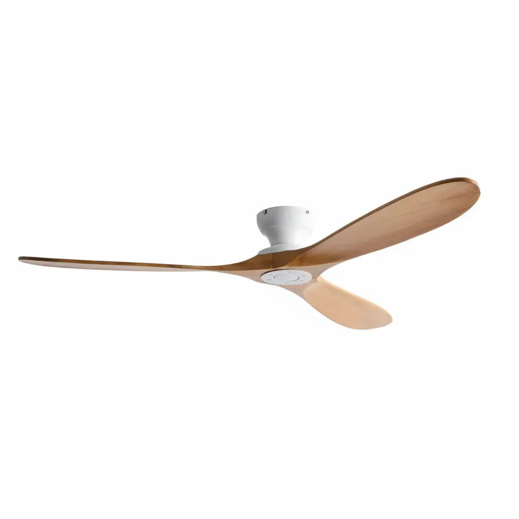 Ventilateur de plafond moteur DC en bois massif naturel et blanc Oléa