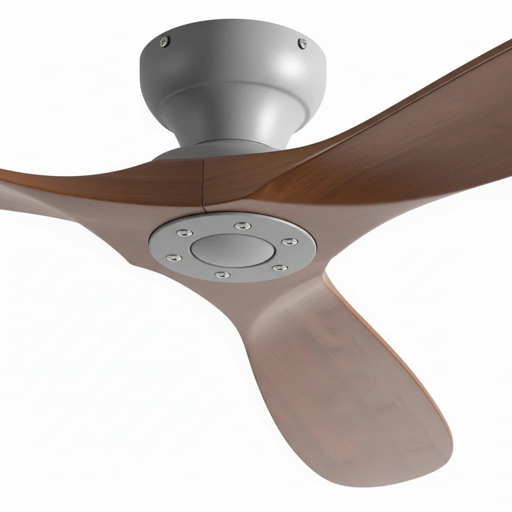 Ventilateur de plafond en bois massif foncé et gris Oléa