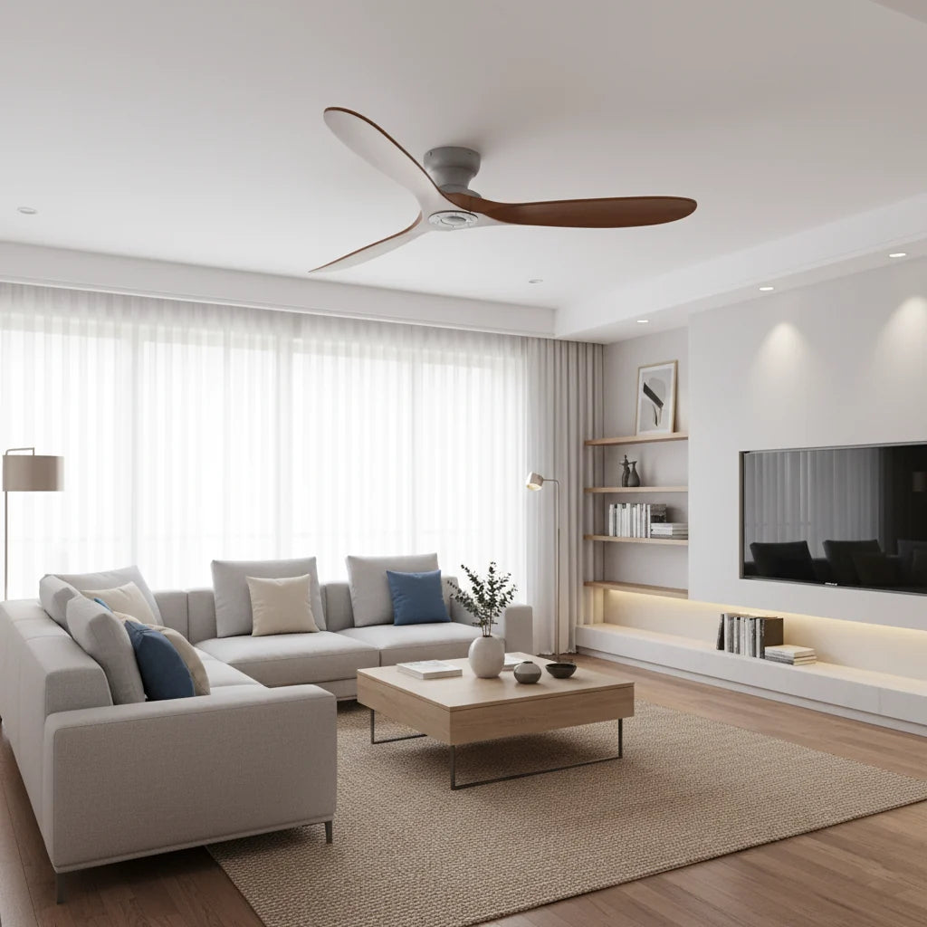 Ventilateur de plafond en bois massif foncé et gris Oléa