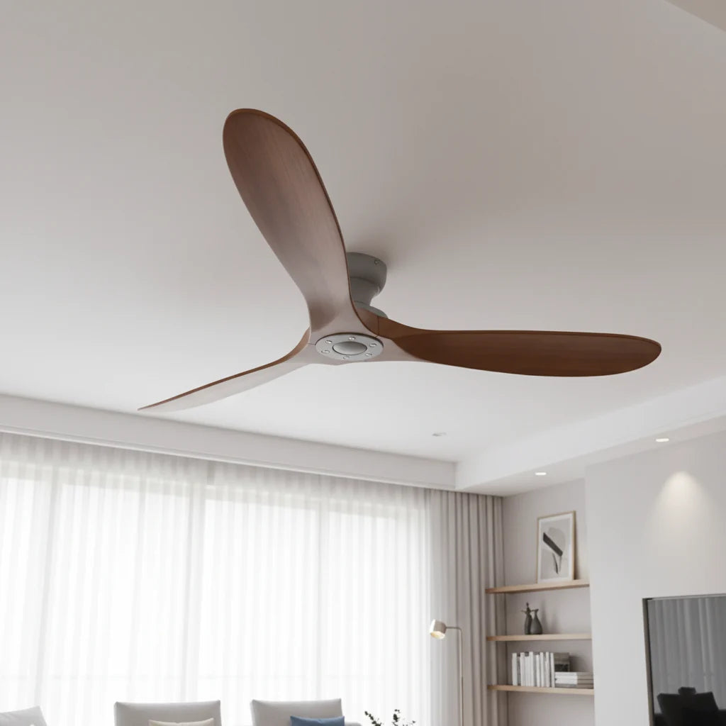 Ventilateur de plafond en bois massif foncé et gris Oléa