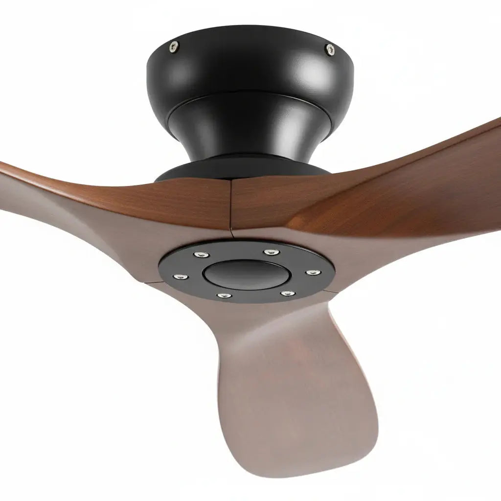 Ventilateur de plafond design moderne silencieux en bois massif foncé et noir