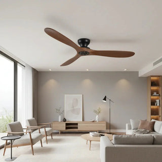 Ventilateur de plafond design moderne silencieux en bois massif foncé et noir