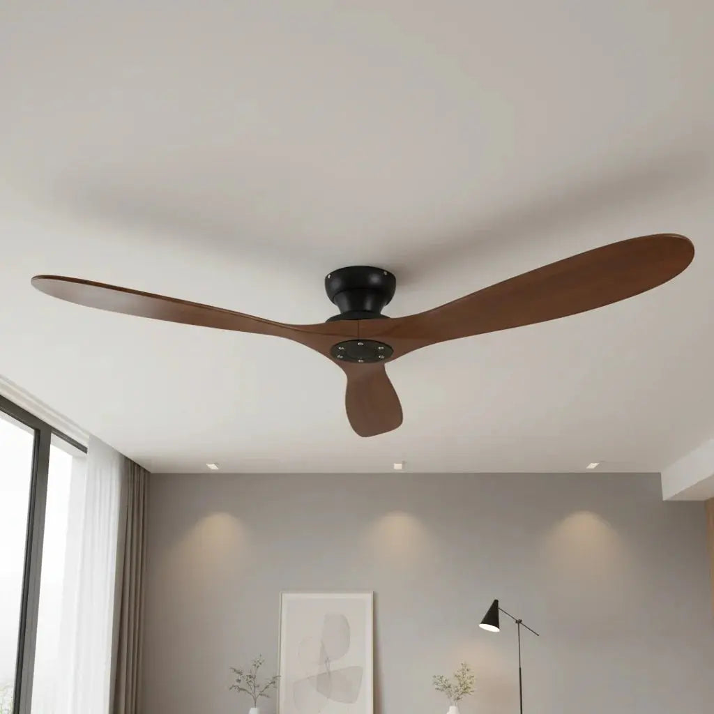 Ventilateur de plafond design moderne silencieux en bois massif foncé et noir