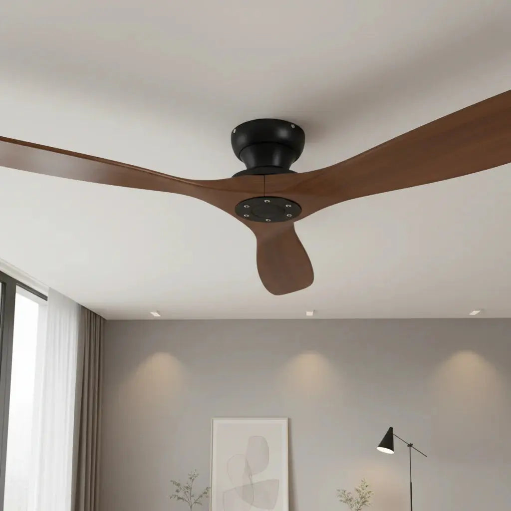 Ventilateur de plafond design moderne silencieux en bois massif foncé et noir