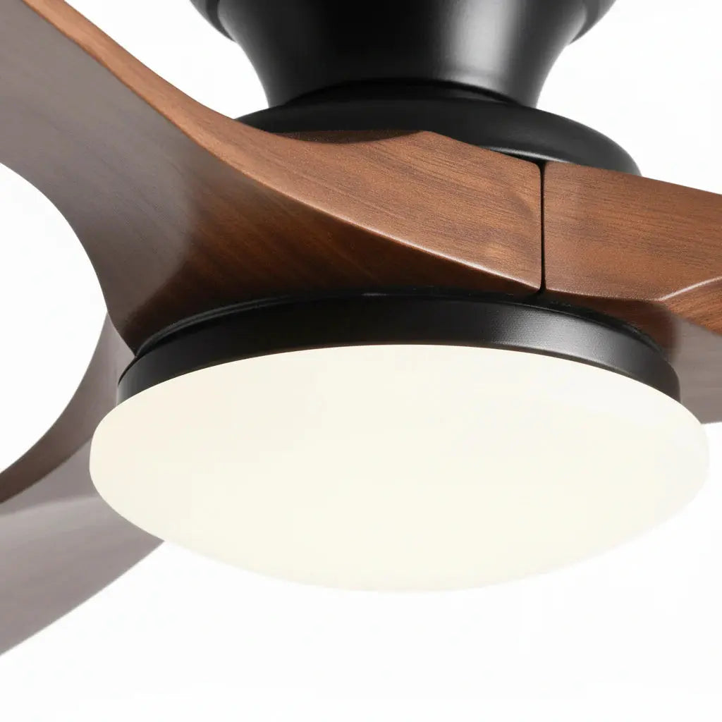 Ventilateur de plafond silencieux LED bois foncé et noir