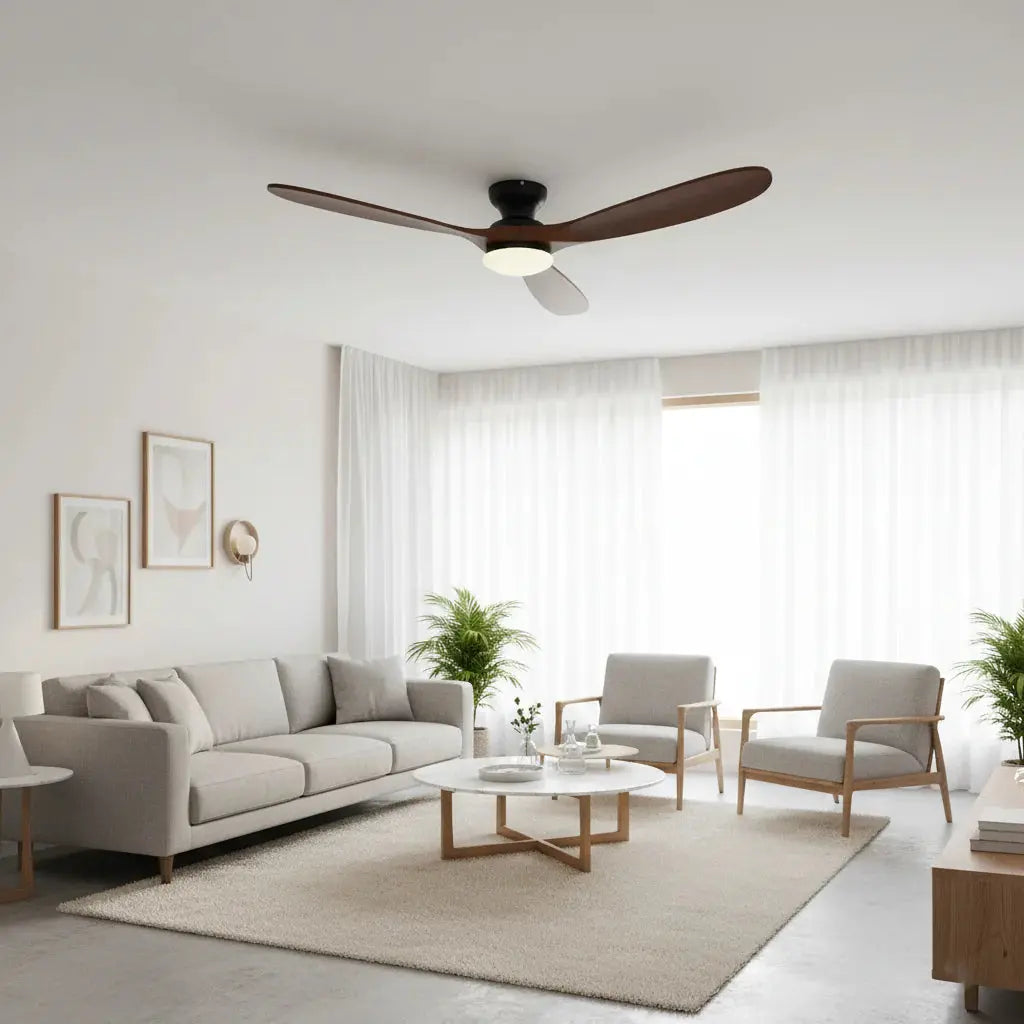 Ventilateur de plafond silencieux LED bois foncé et noir