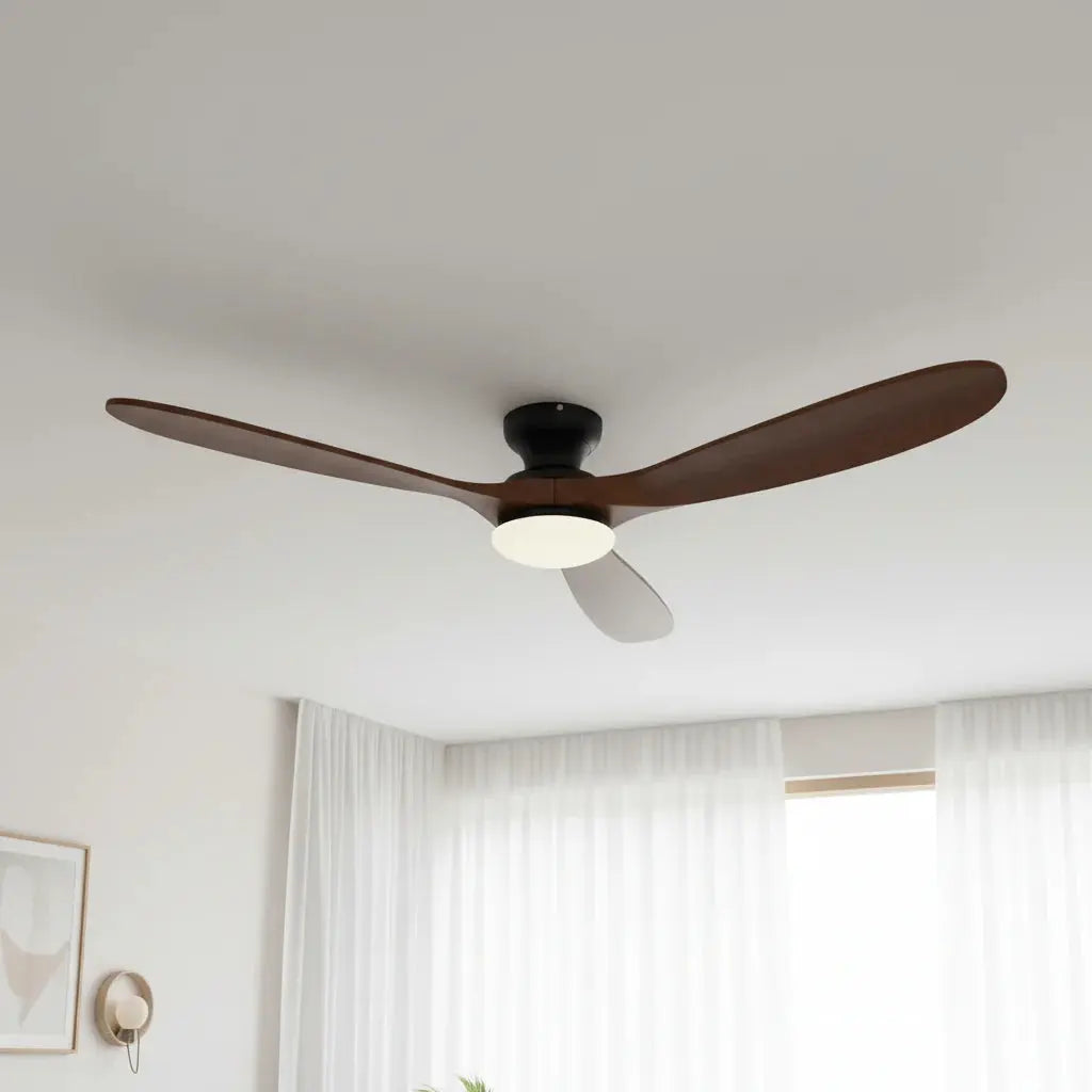 Ventilateur de plafond silencieux LED bois foncé et noir