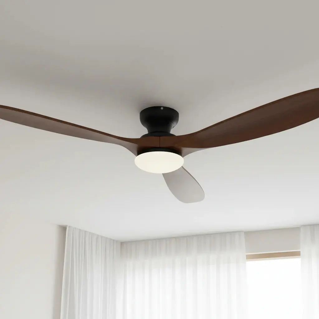 Ventilateur de plafond silencieux LED bois foncé et noir