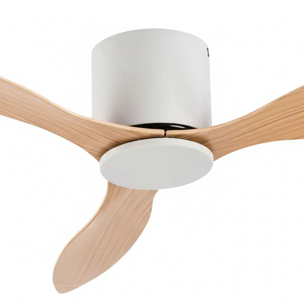 Ventilateur de plafond sans éclairage blanc et bois clair Oléa