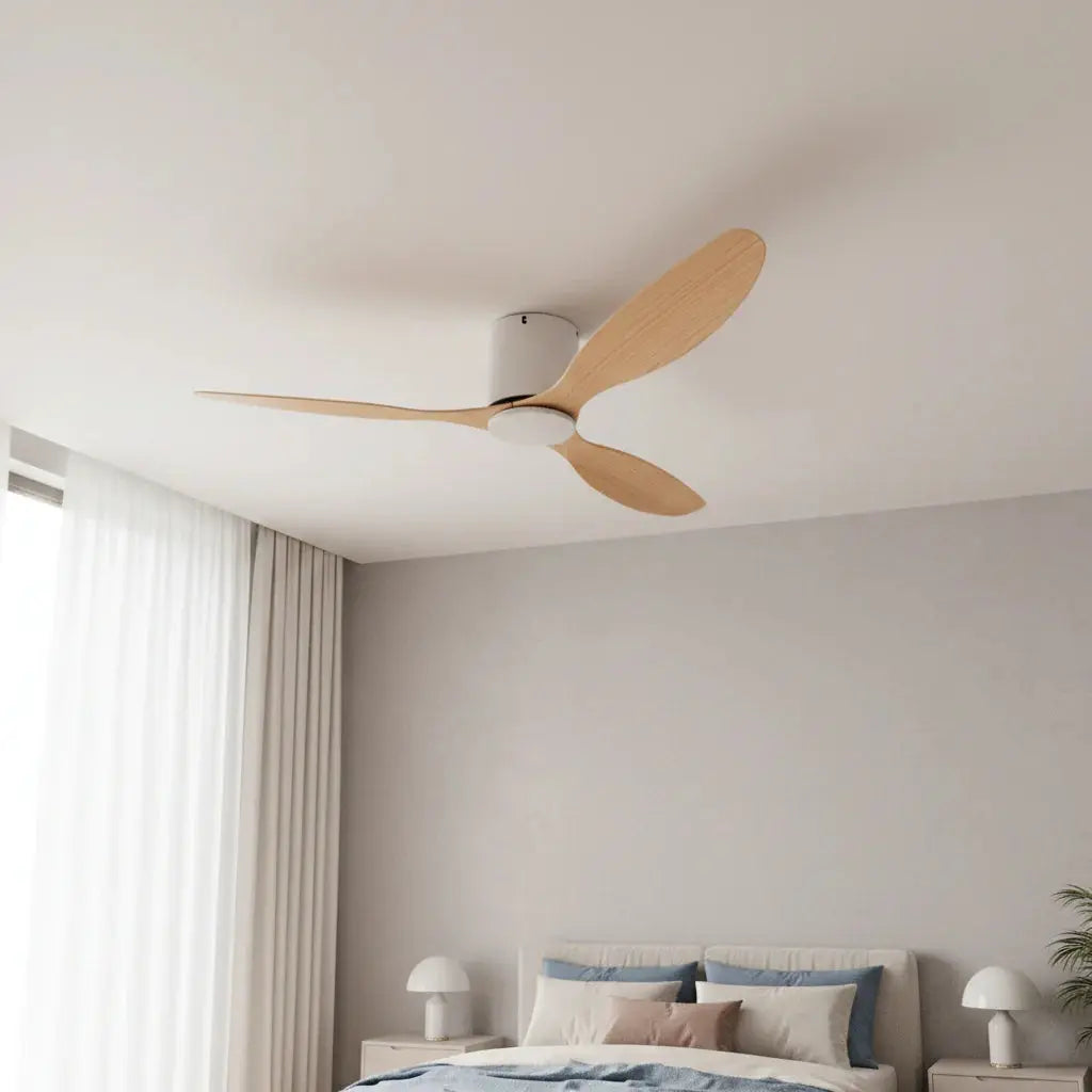Ventilateur de plafond sans éclairage blanc et bois clair Oléa
