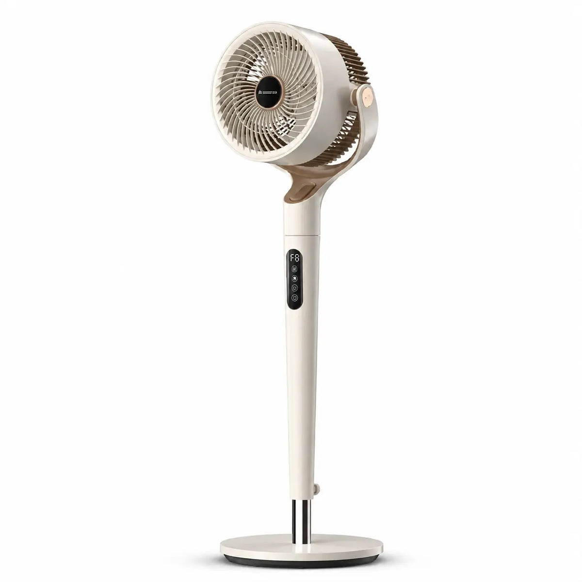 Ventilateur sur pied Oléa Aéris crème, avec grille ronde et pied stable, pour une circulation d'air efficace dans la pièce.