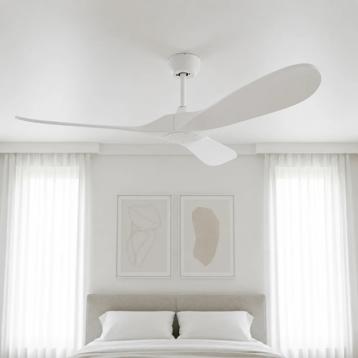 Ventilateur plafond réversible silencieux vintage - Blanc et ABS blanc Oléa