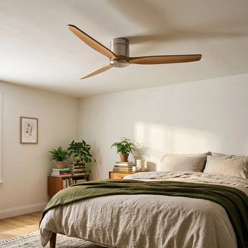 Ventilateur de Plafond Bas Silencieux en Bois Massif Naturel et Argent