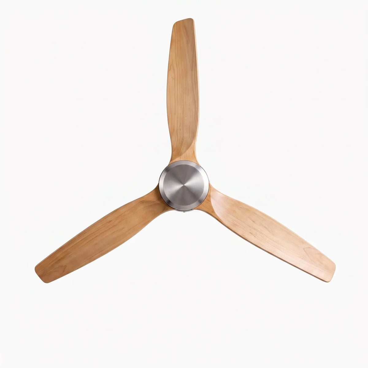 Ventilateur de Plafond Bas Silencieux en Bois Massif Naturel et Argent Oléa