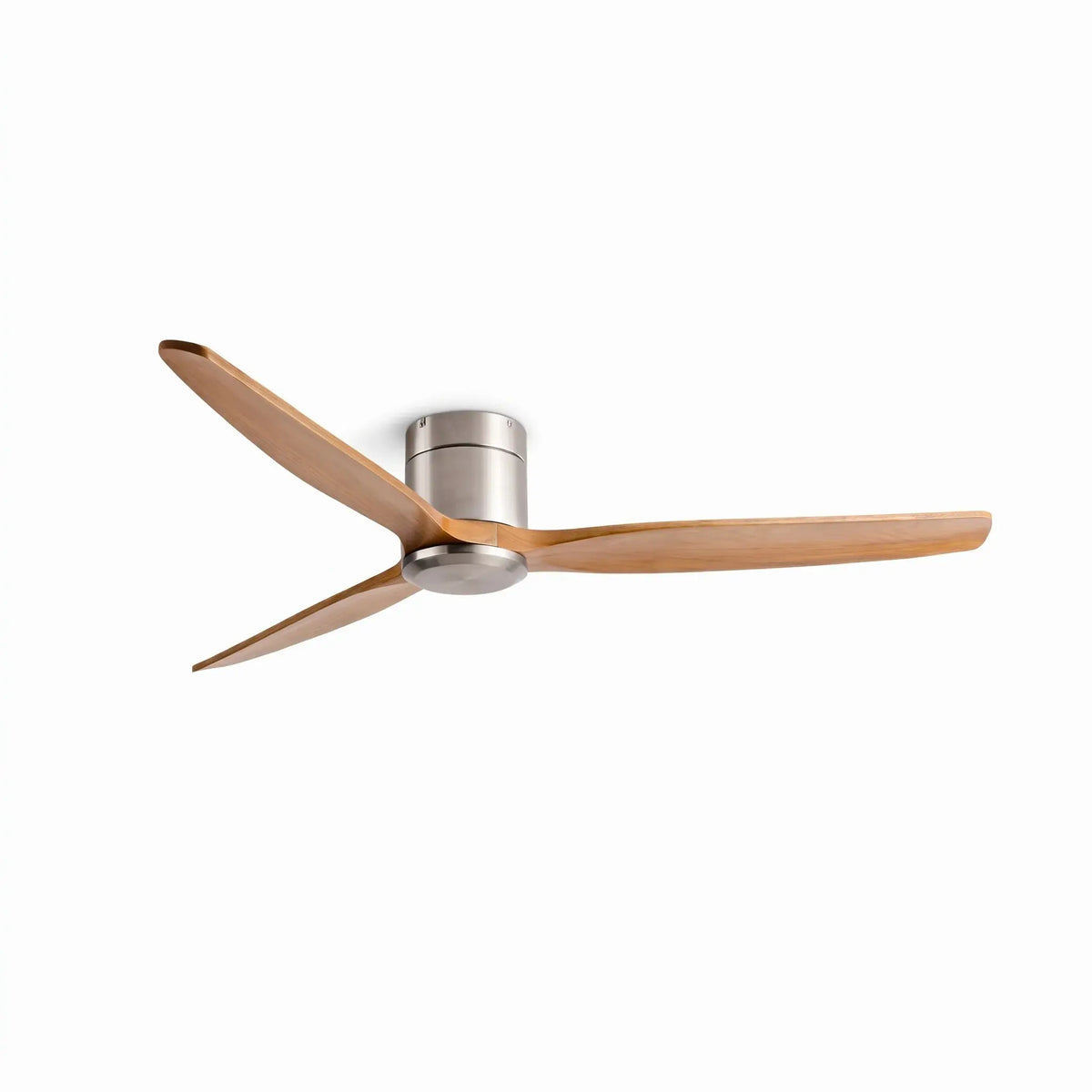 Ventilateur de Plafond Bas Silencieux en Bois Massif Naturel et Argent Oléa