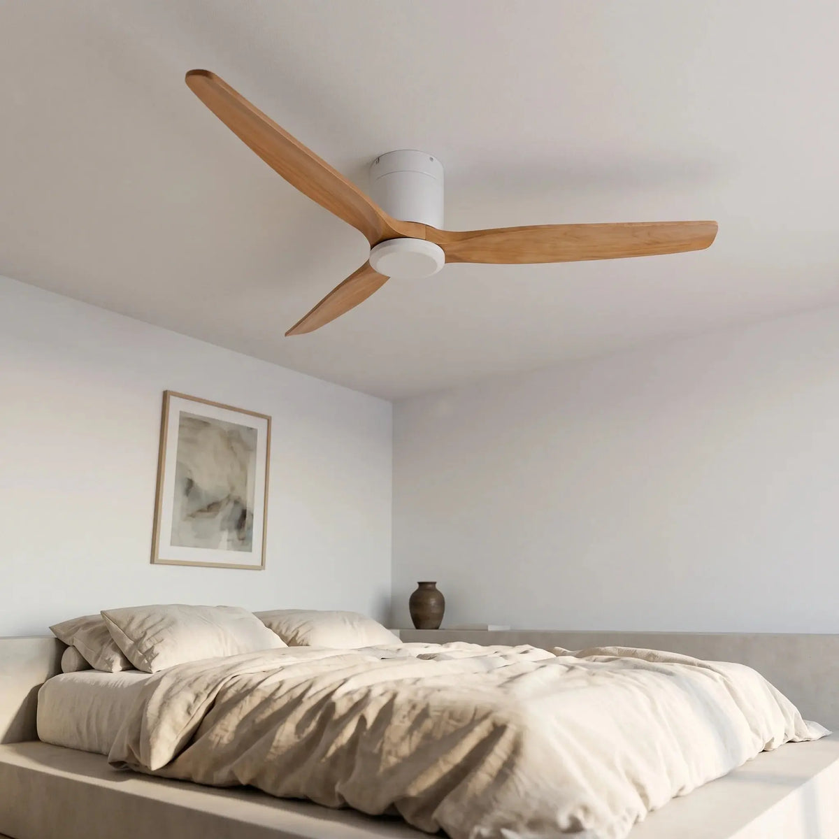 Ventilateur de plafond silencieux blanc bois à profil bas silencieux DC