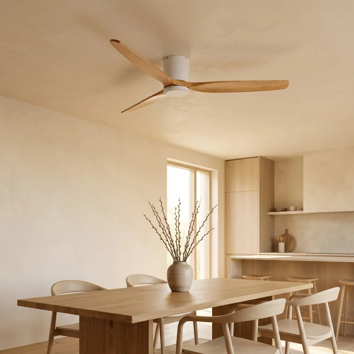 Ventilateur de plafond silencieux blanc bois à profil bas silencieux DC